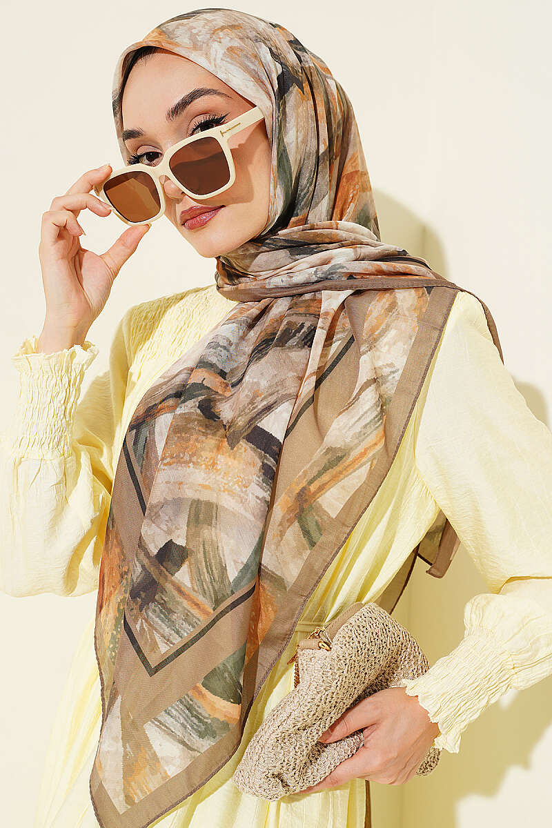 Brushstroke Print Scarf, 120 cm - Dark Olive