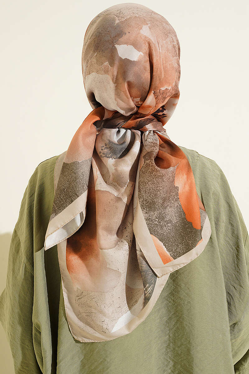 Flower Print Scarf, 120 cm - Almond Green