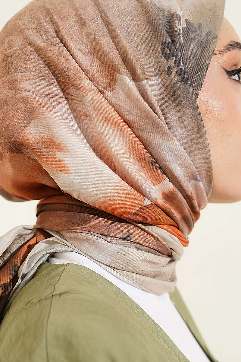 Flower Print Scarf, 120 cm - Almond Green