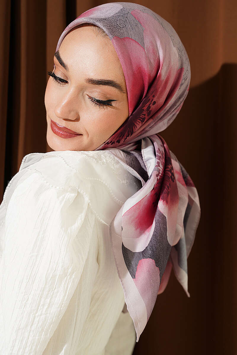 Flower Print Scarf, 120 cm - Dusty Rose