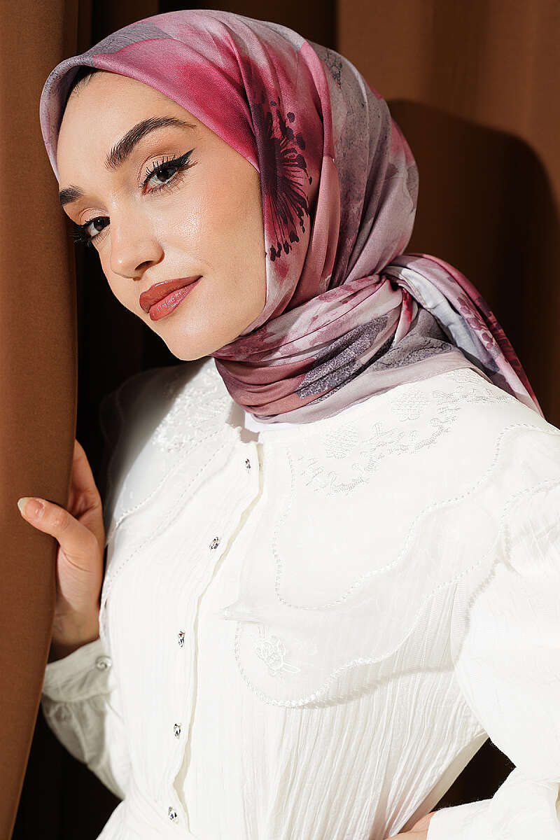 Flower Print Scarf, 120 cm - Dusty Rose