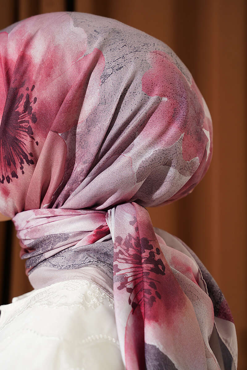 Flower Print Scarf, 120 cm - Dusty Rose