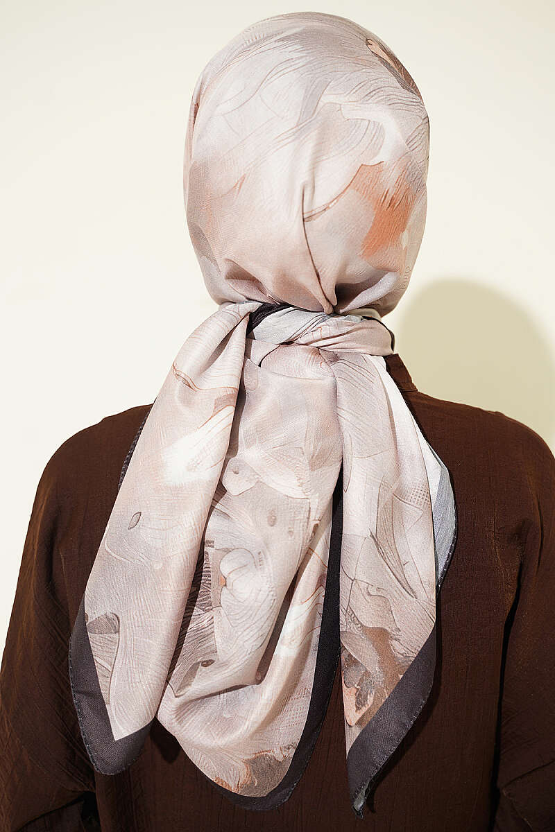 Pastel Flora Scarf, 120 cm - Dark Brown
