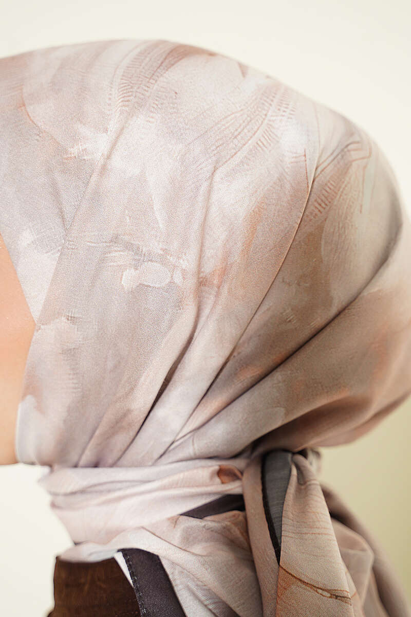 Pastel Flora Scarf, 120 cm - Dark Brown