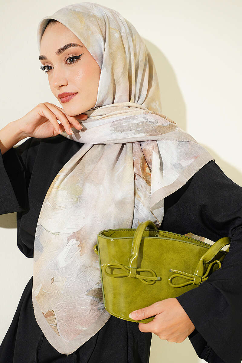 Pastel Flora Scarf, 120 cm - Beige