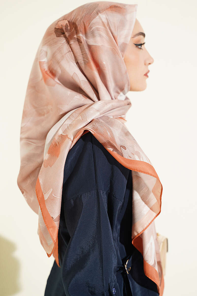 Pastel Flora Scarf, 120 cm - Camel