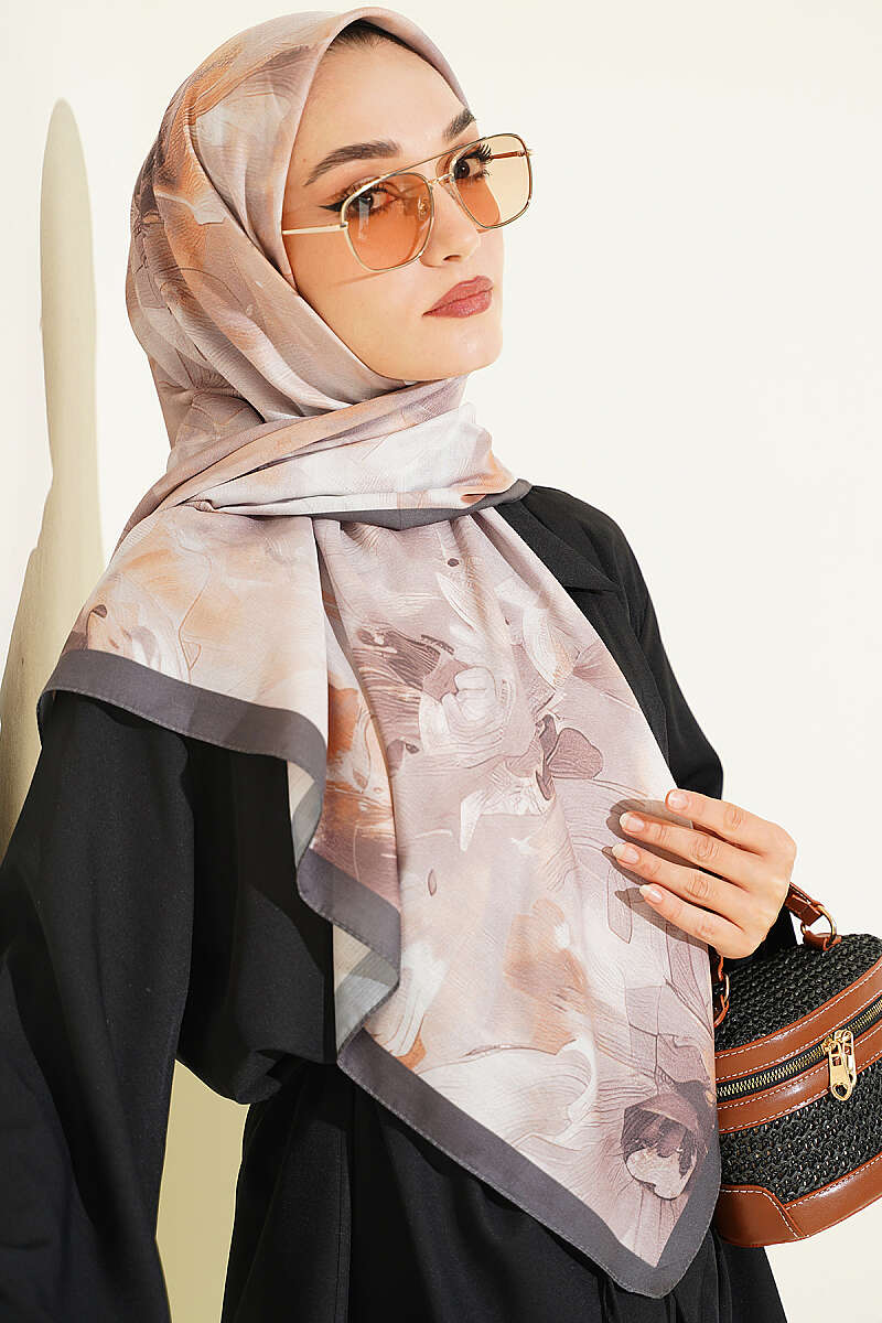 Pastel Flora Scarf, 120 cm - Smoke Grey
