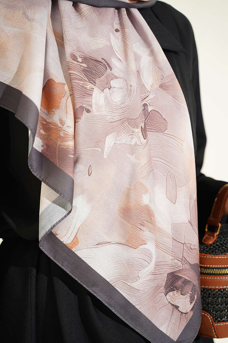 Pastel Flora Scarf, 120 cm - Smoke Grey
