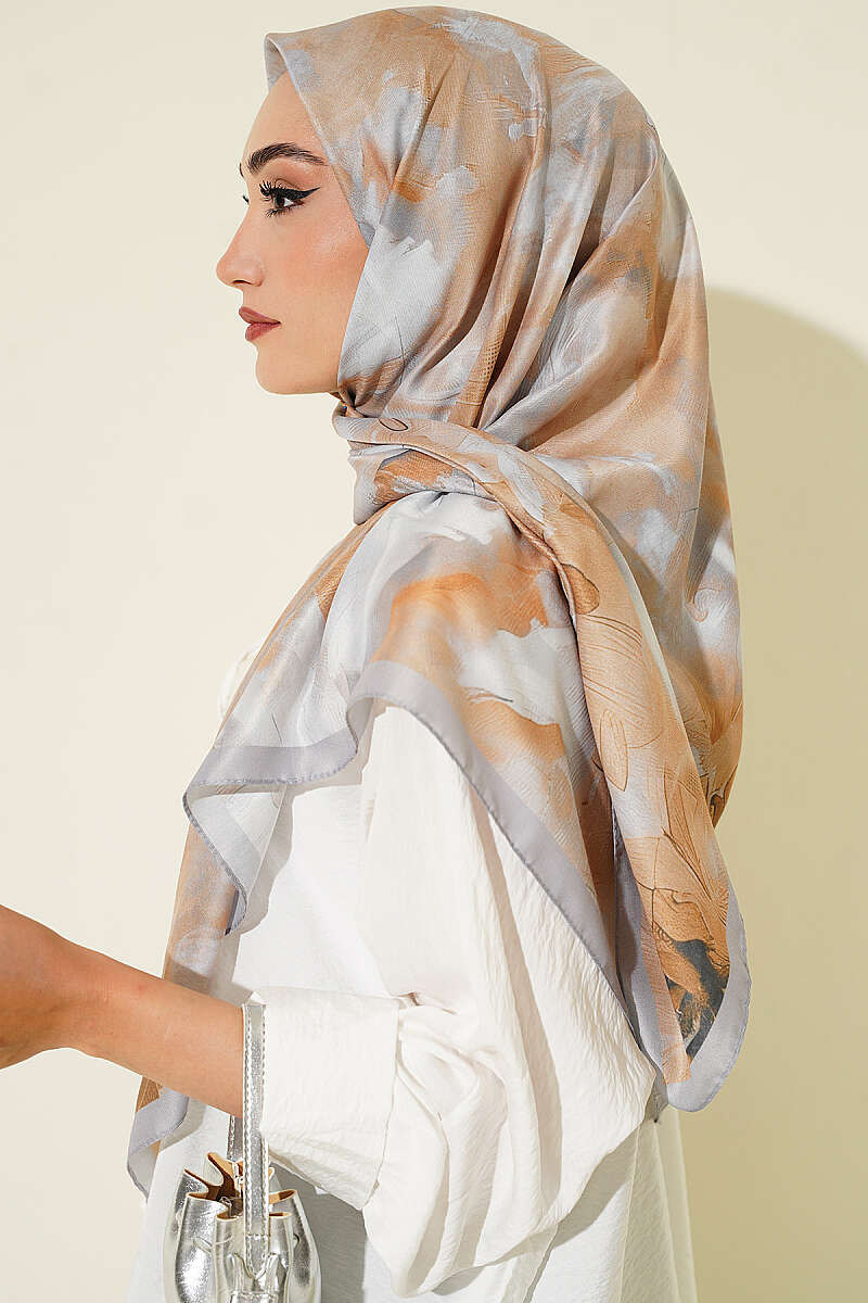 Pastel Flora Scarf, 120 cm - Grey