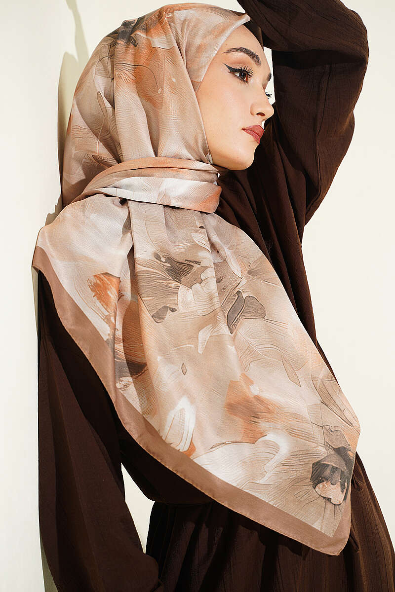 Pastel Flora Scarf, 120 cm - Saffron