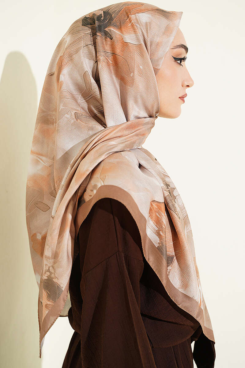 Pastel Flora Scarf, 120 cm - Saffron