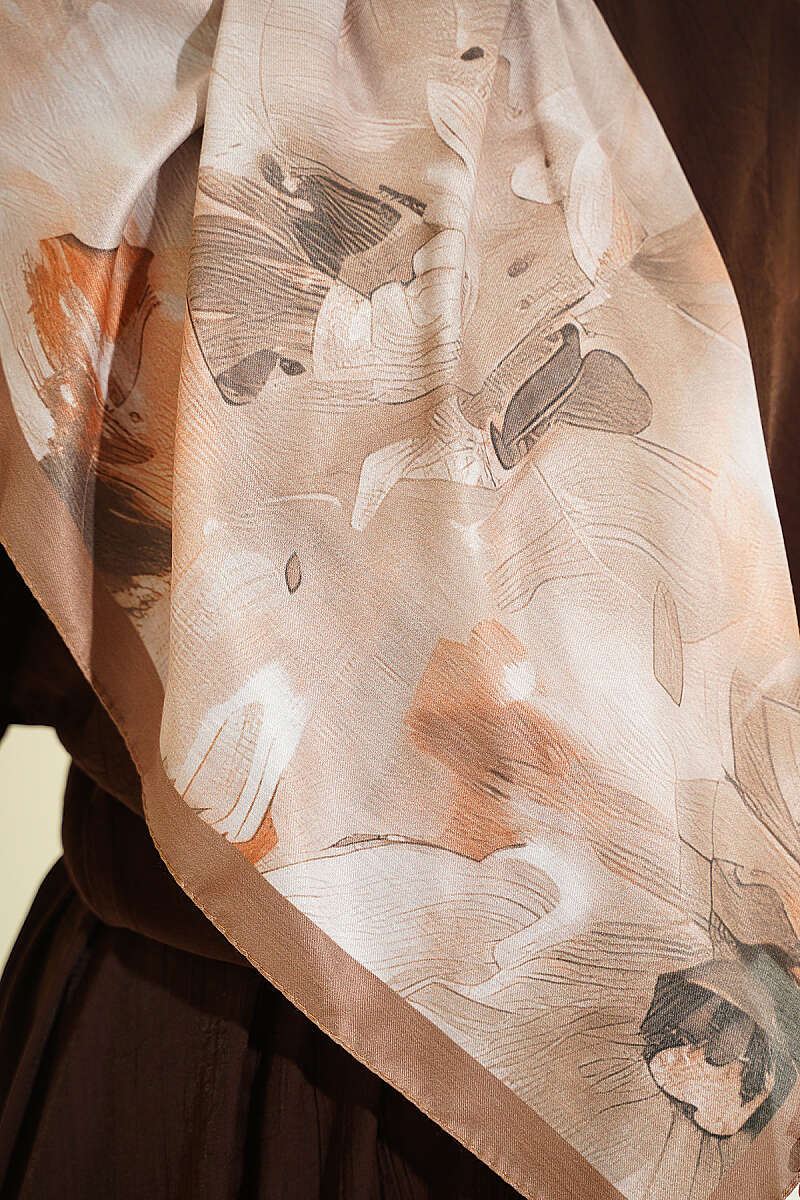 Pastel Flora Scarf, 120 cm - Saffron