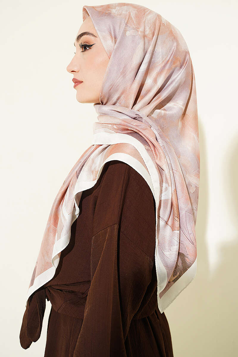 Pastel Flora Scarf, 120 cm - Stone