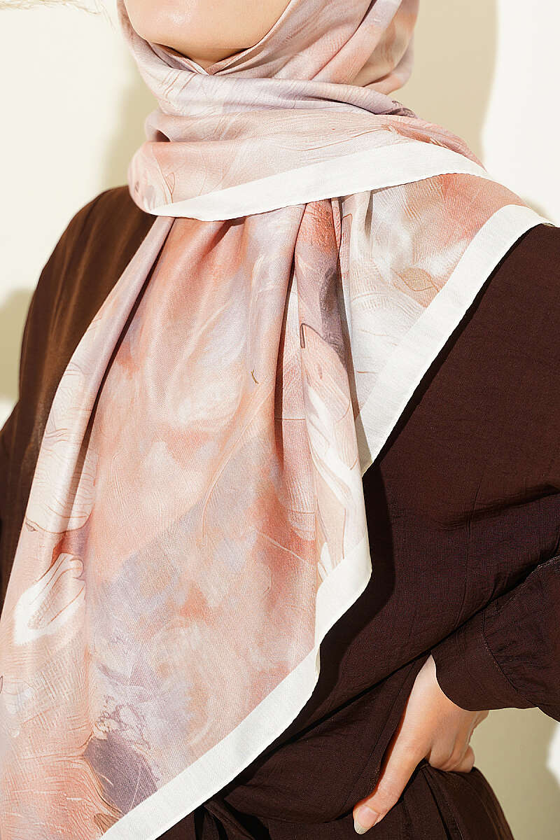 Pastel Flora Scarf, 120 cm - Stone