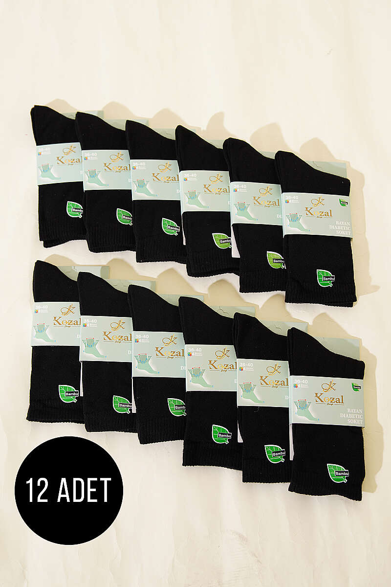 12-Pack Bamboo Diabetic Ankle Socks - Black