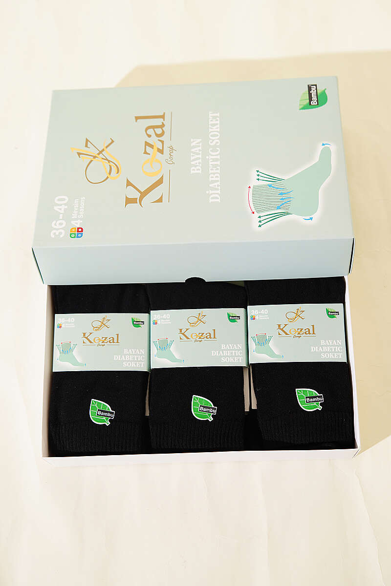 12-Pack Bamboo Diabetic Ankle Socks - Black