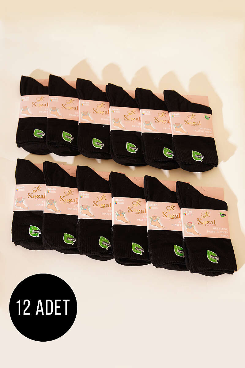 12-Pack Diabetic Crew Socks - Black