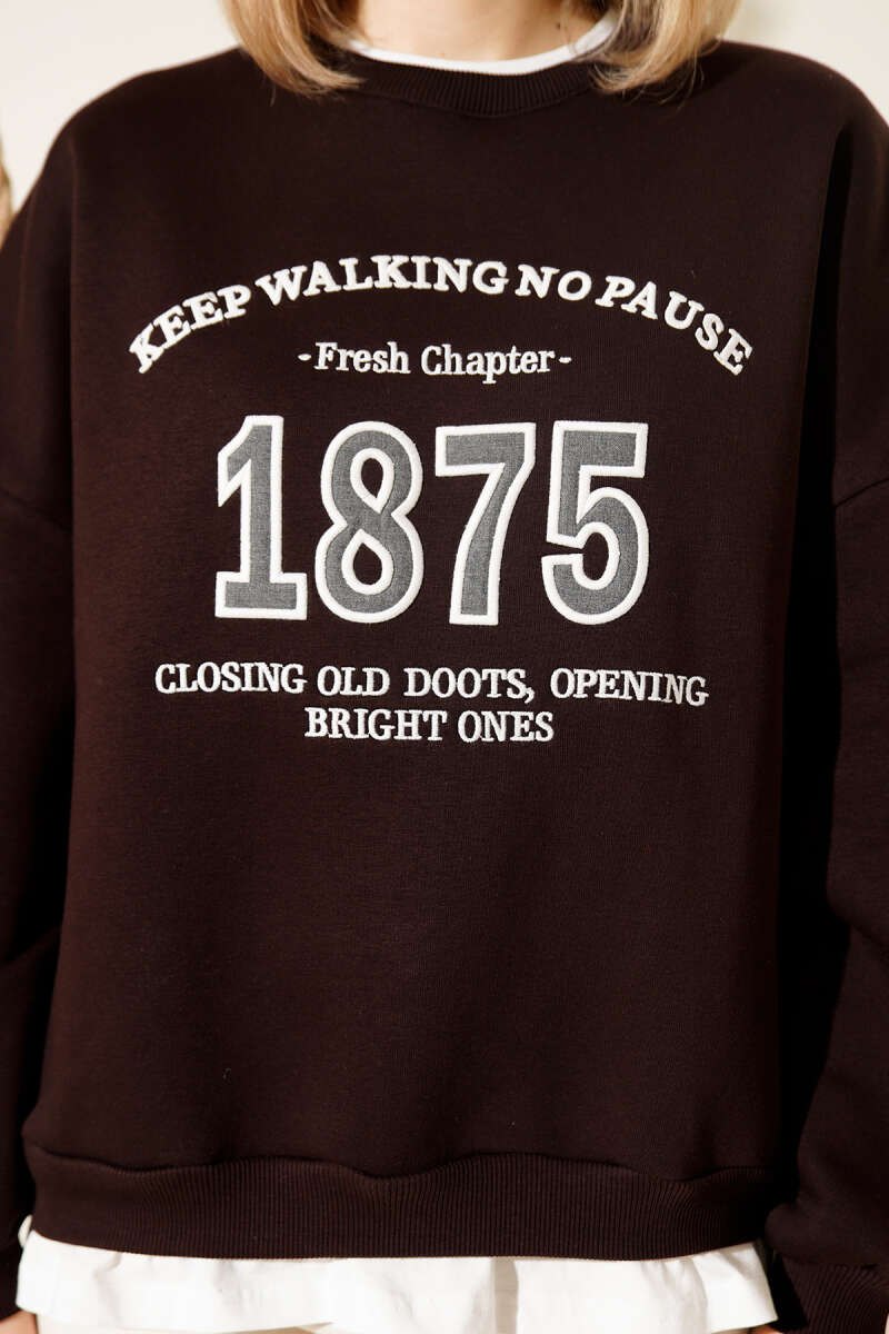 Oversized "1875" Three-Thread Sweatshirt - Brown