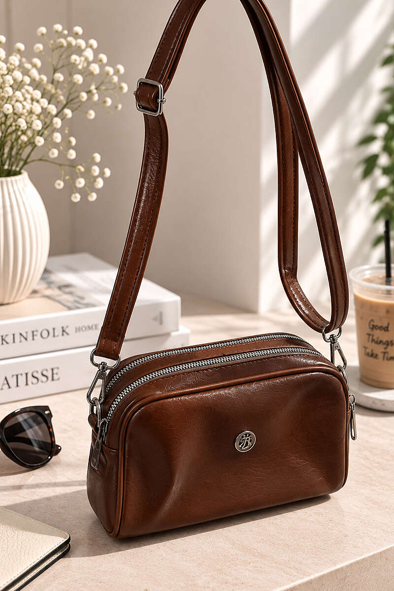 Two-Compartment Bag with Badge - Tan