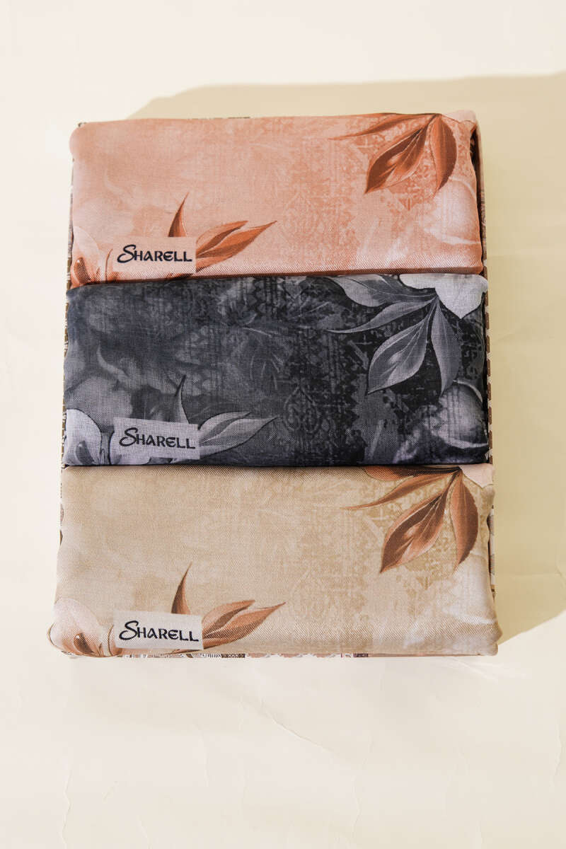 3-Piece Floral Motif Shawl Set - Multicolour