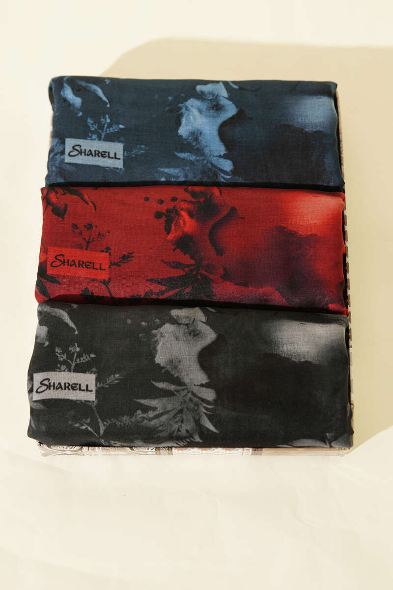3-Piece Printed Floral Shawl Set - Multicolour