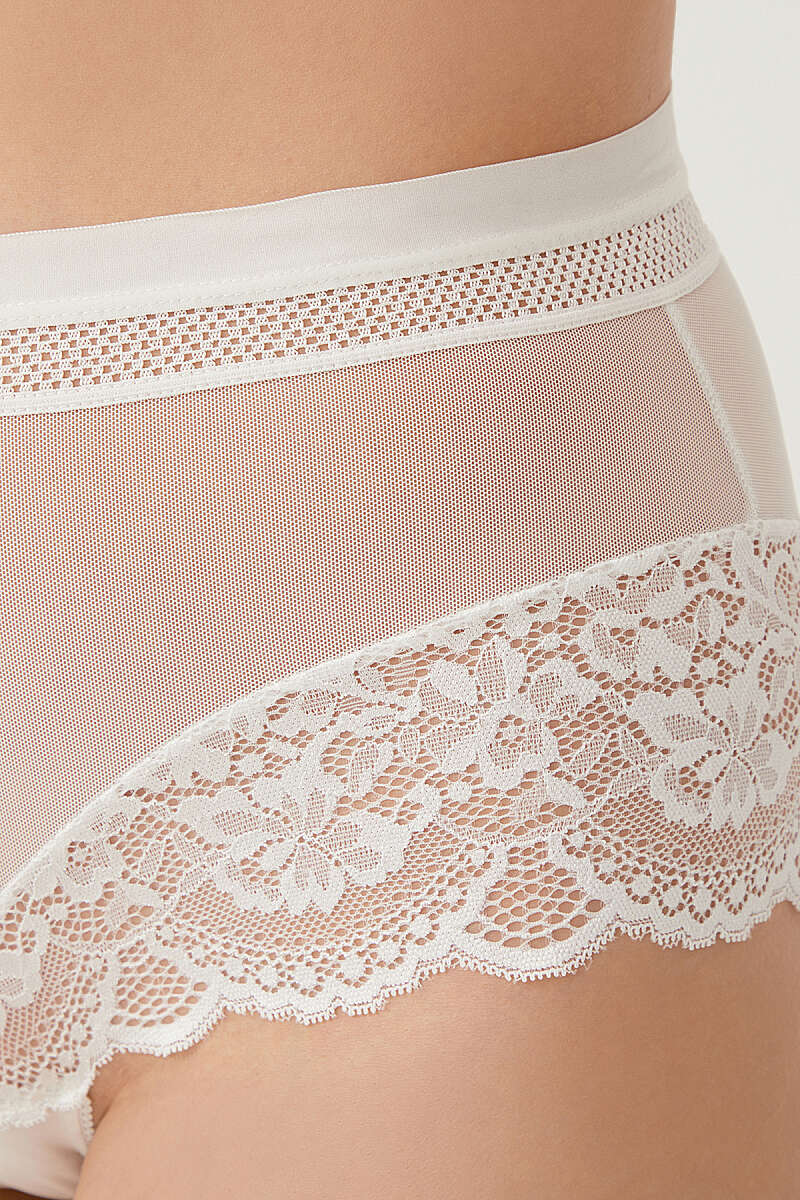 3-Pack Plus-Size Tulle Briefs with Lace - Bone