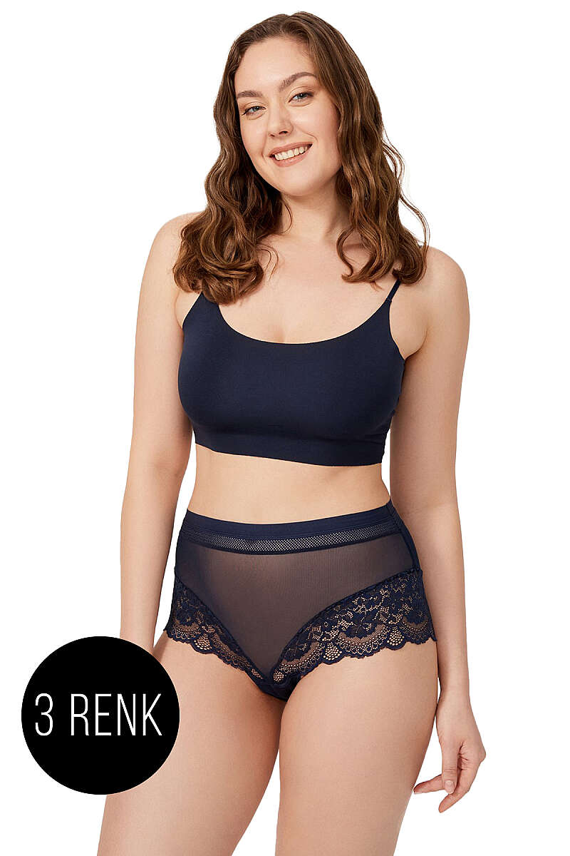 3-Pack Plus-Size Lace-Detail Tulle Briefs - Multicolour 1