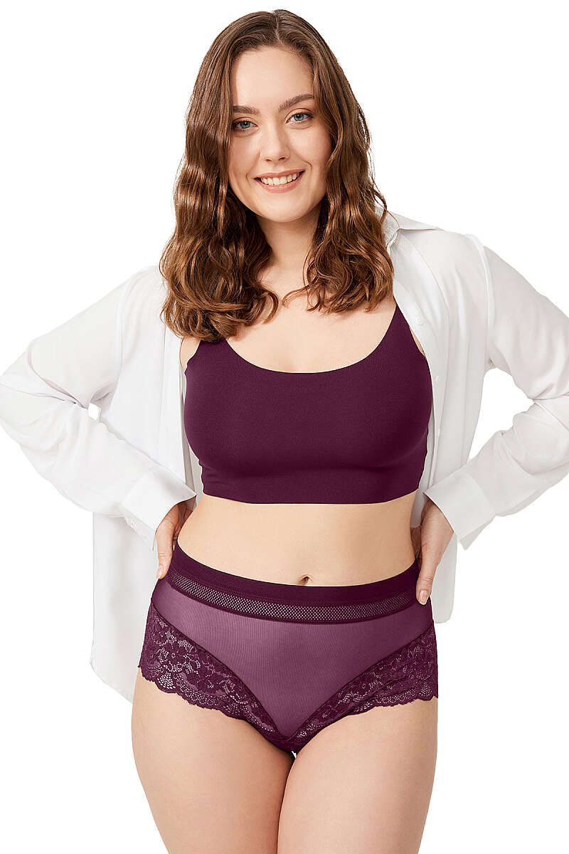 3-Pack Plus-Size Lace-Detail Tulle Briefs - Multicolour 1