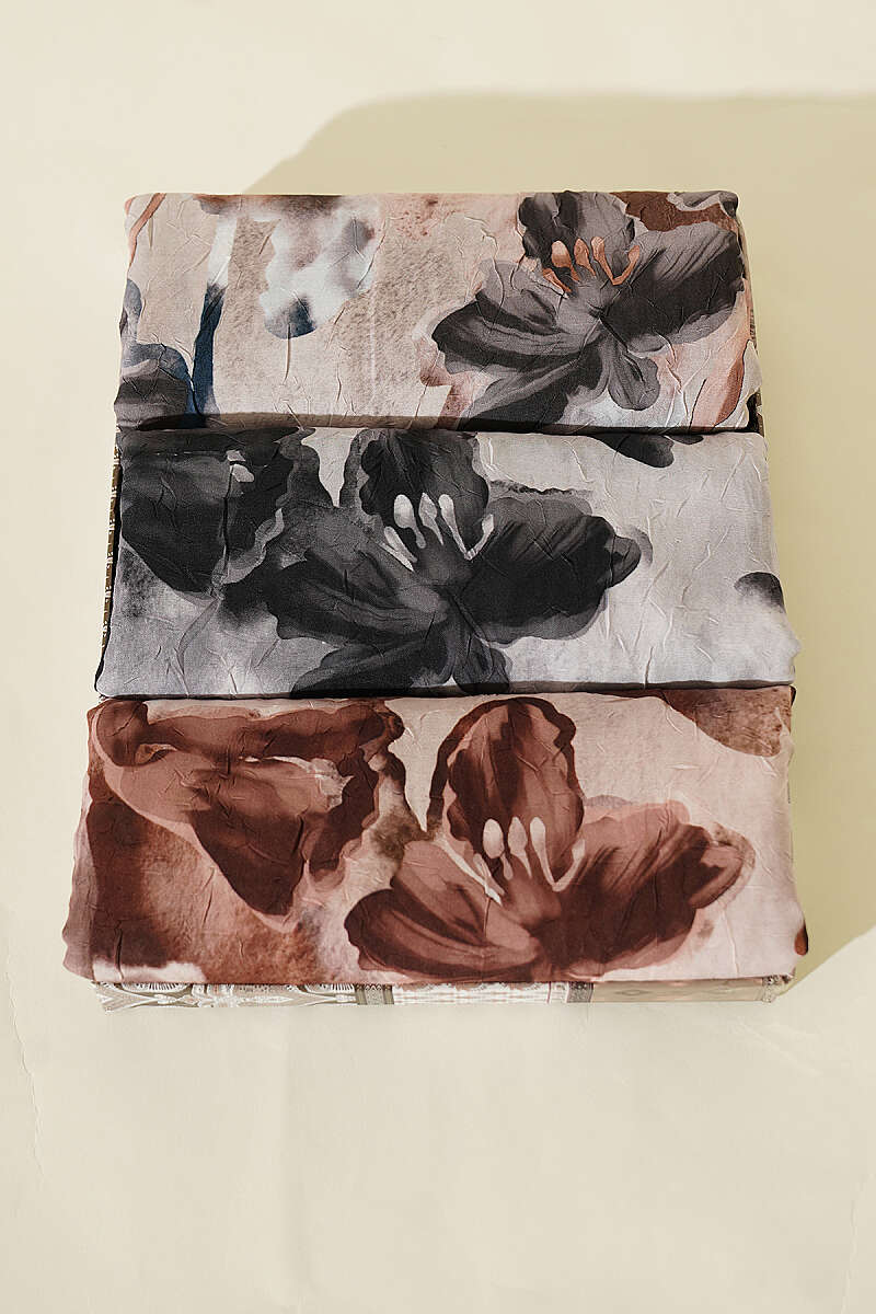 3-Piece Floral Bamboo Crinkle Shawl Set - Multicolour