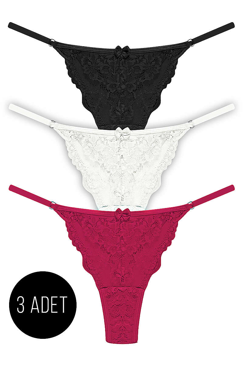 3-Pack Lace Thongs - Multicolour 3
