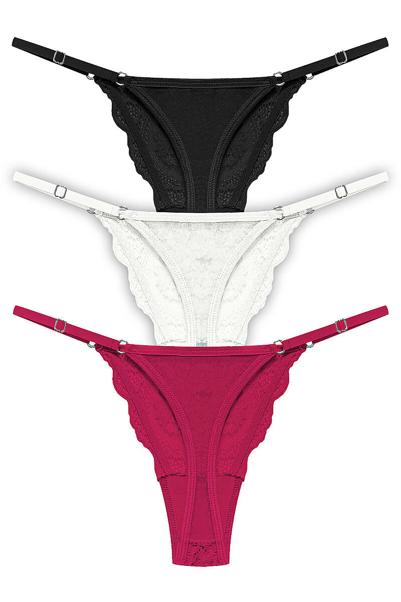 3-Pack Lace Thongs - Multicolour 3