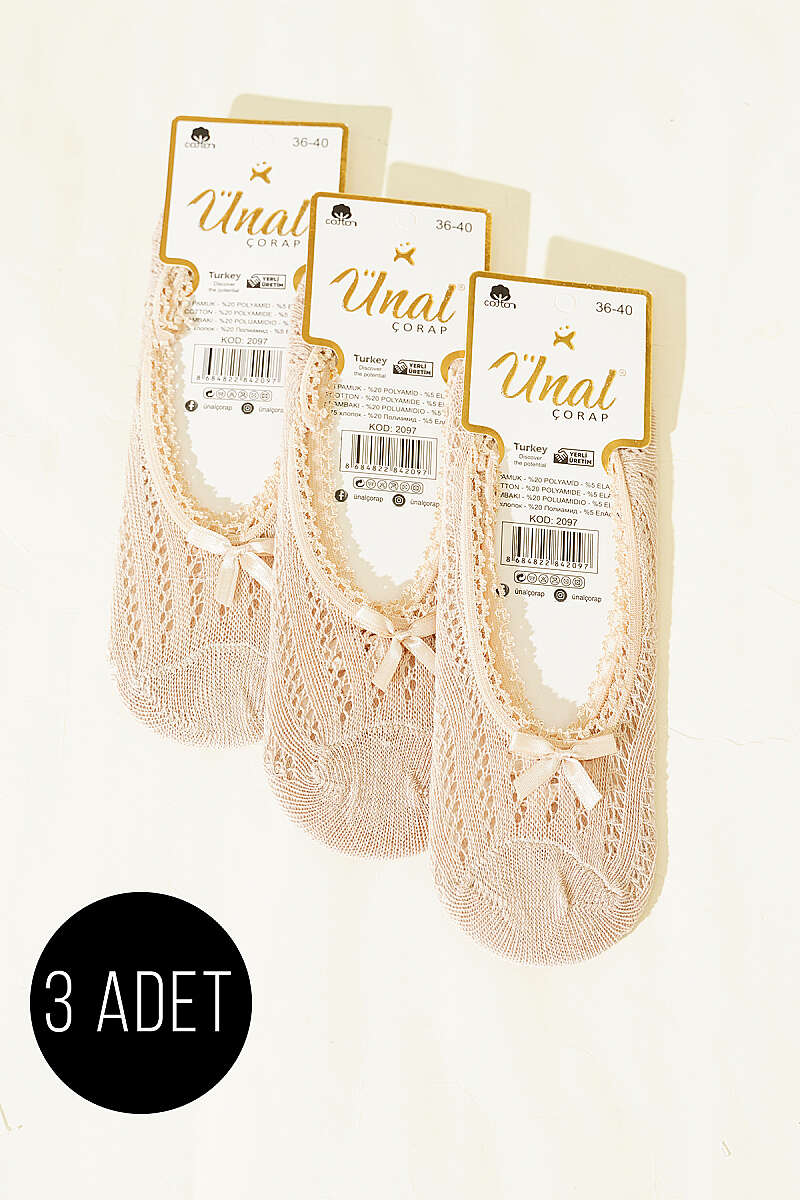 3-Pack Mesh No-Show Socks with Bow - Sahara