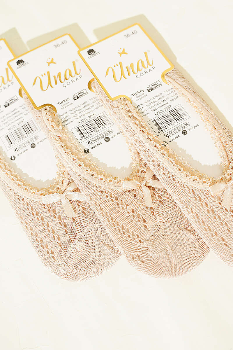 3-Pack Mesh No-Show Socks with Bow - Sahara