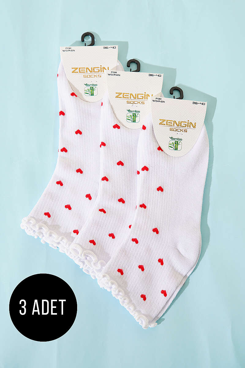 3-Pack Heart Pattern Bamboo Ankle Socks - Multicolour 1