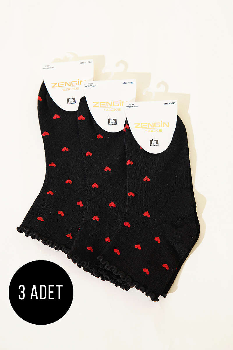 3-Pack Heart Pattern Bamboo Ankle Socks - Multicolour 2