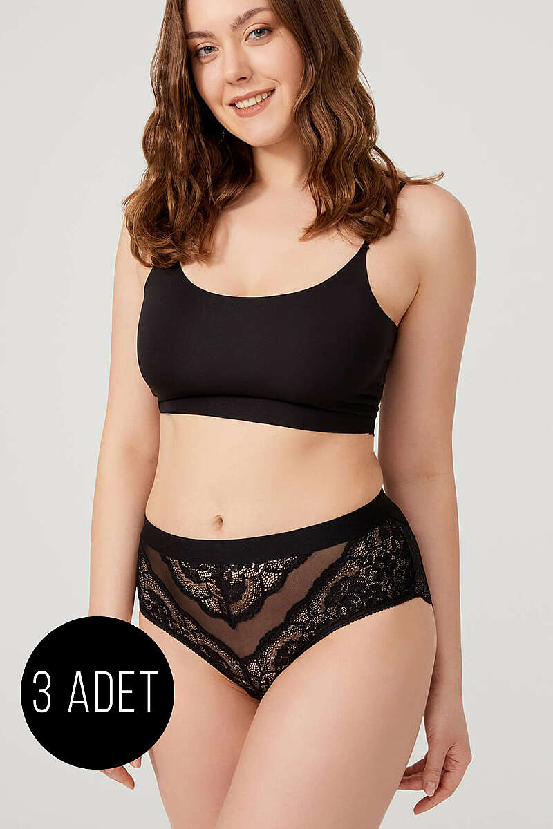 3-Pack Plus-Size Lace-Trim Briefs - Black