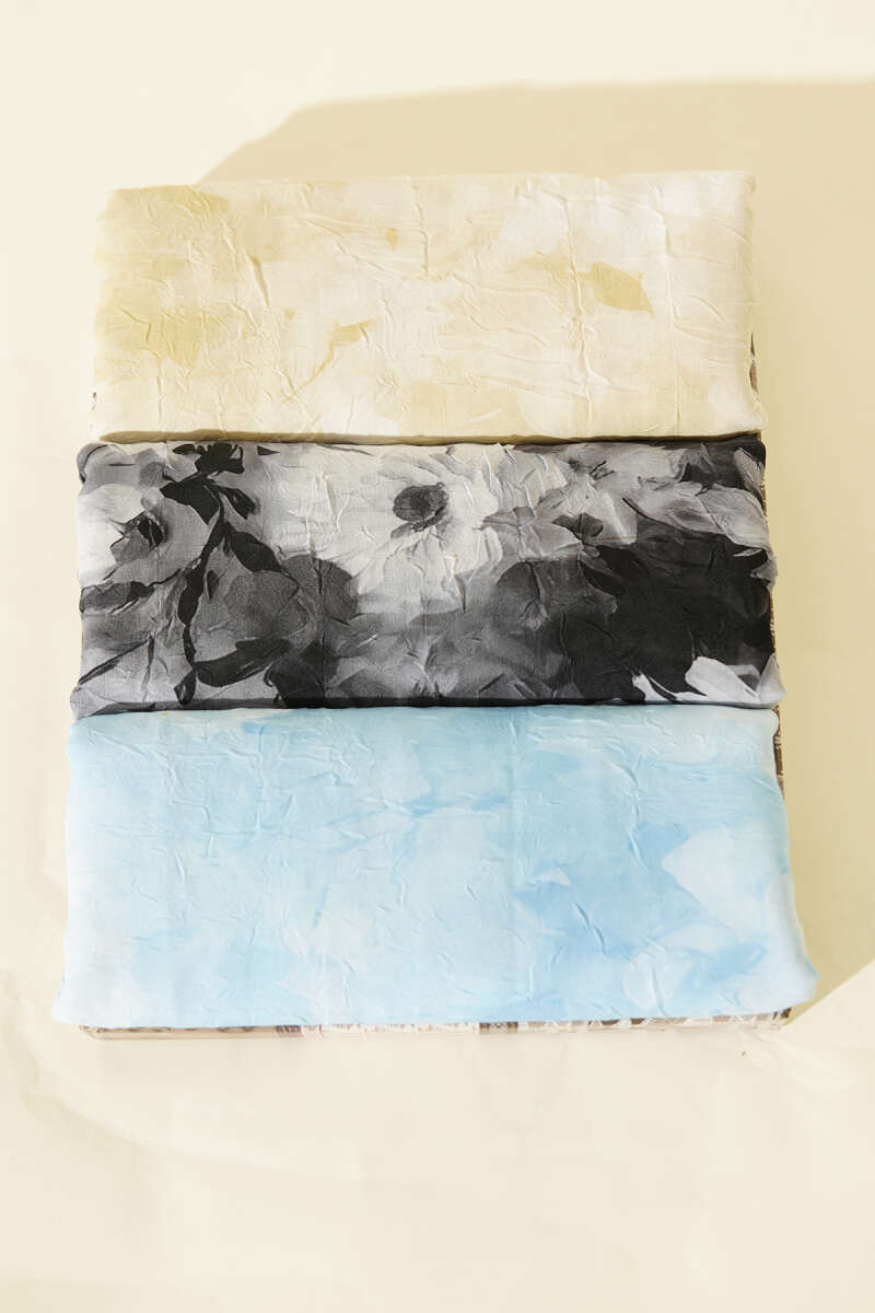 3-Piece Daisy Print Bamboo Crinkle Shawl Set - Multicolour