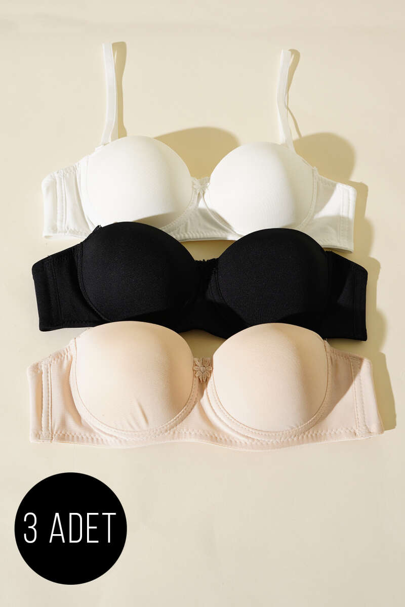 3-Pack Padded Strapless Bras with Silicone Grip - Multicolour 1