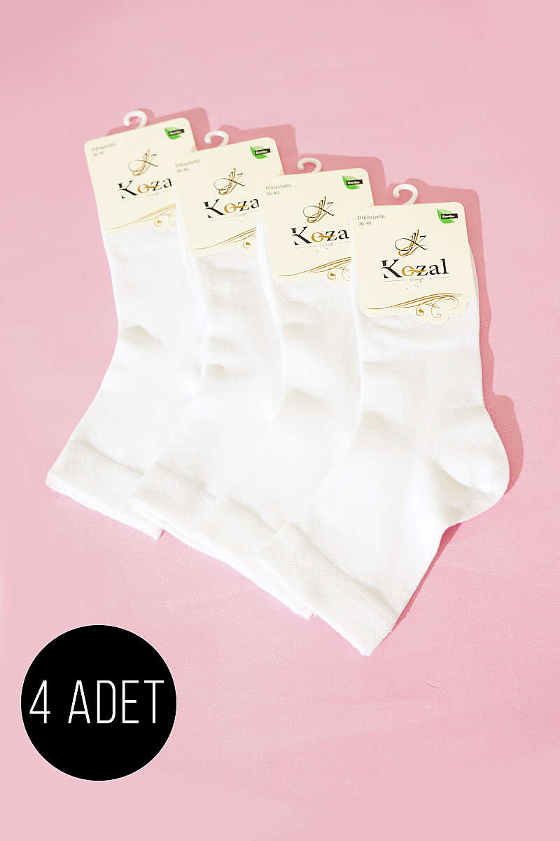 4-Pack Bamboo Short Crew Socks - White
