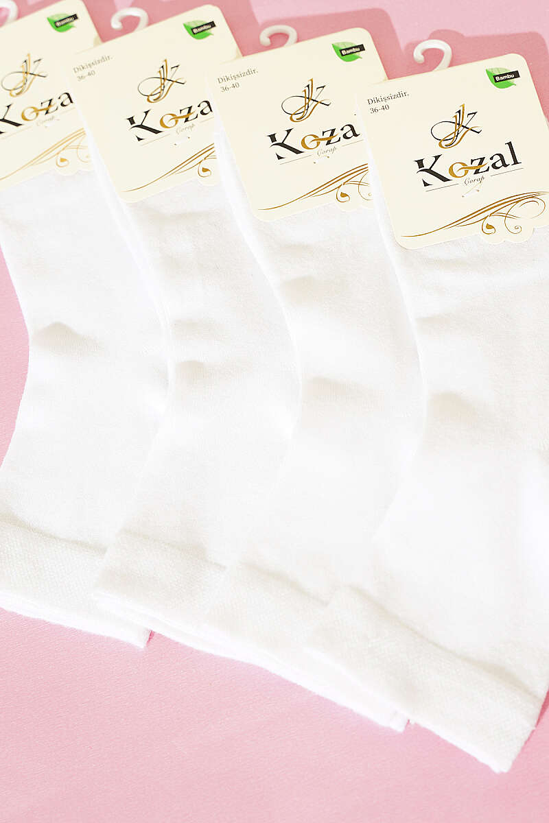 4-Pack Bamboo Short Crew Socks - White