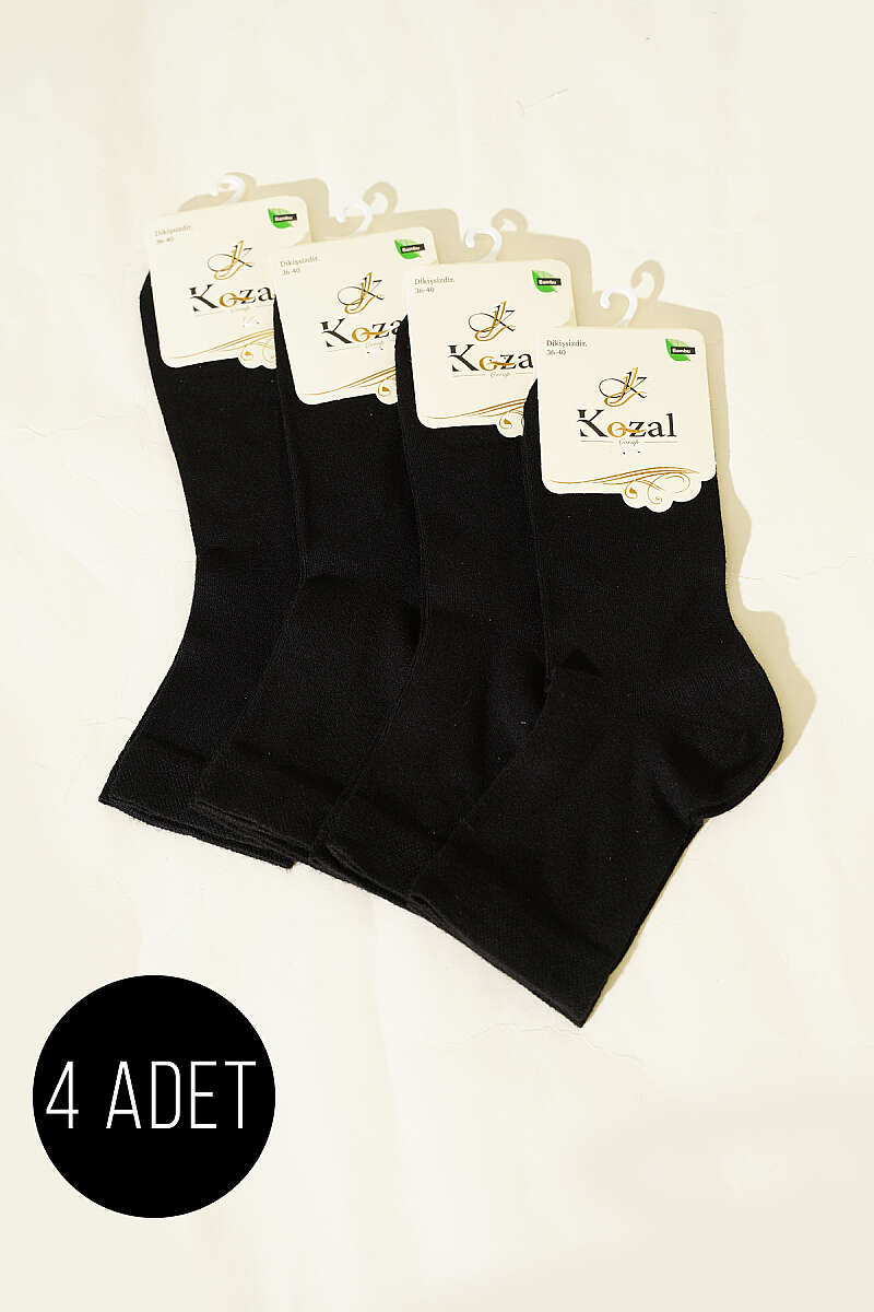 4-Pack Bamboo Short Crew Socks - Black