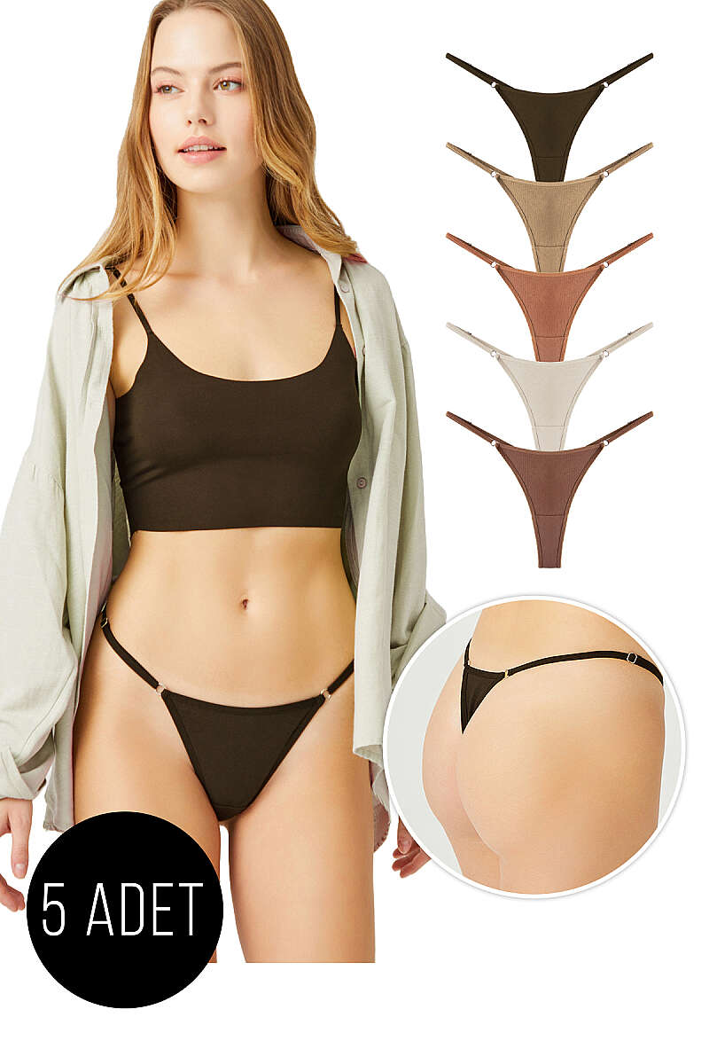 5-Pack Adjustable-Strap Thongs - Multicolour 4
