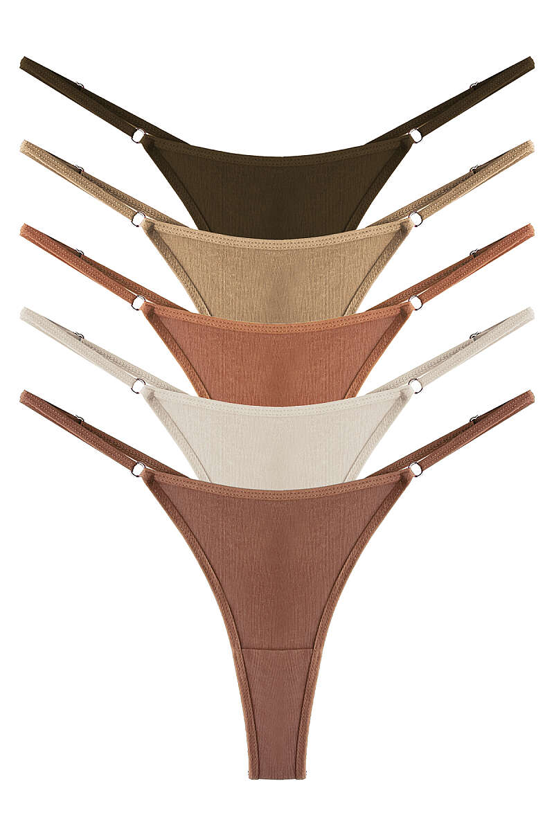 5-Pack Adjustable-Strap Thongs - Multicolour 4