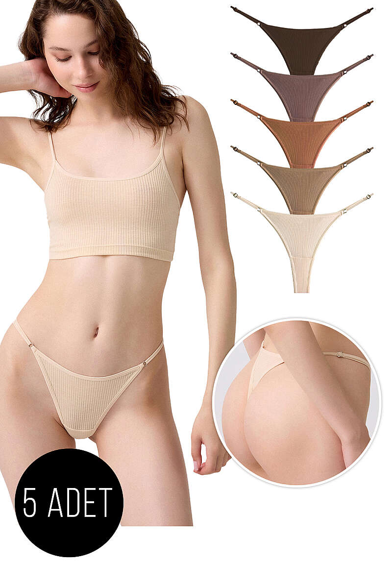 5-Pack Ribbed Adjustable-Strap Thongs - Multicolour 2