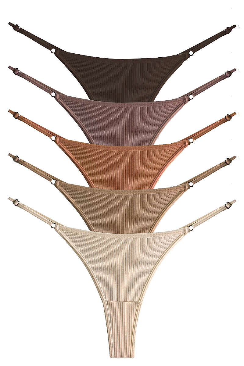 5-Pack Ribbed Adjustable-Strap Thongs - Multicolour 2