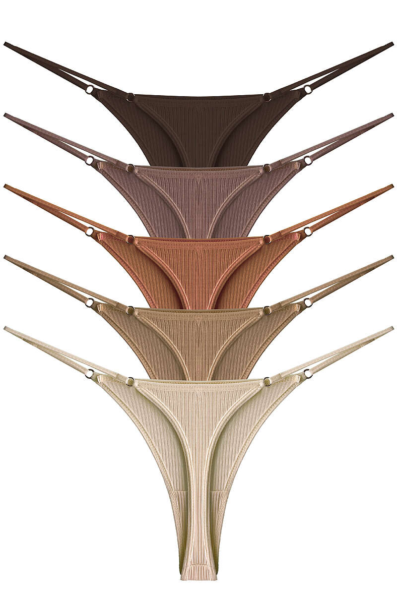 5-Pack Ribbed Adjustable-Strap Thongs - Multicolour 2