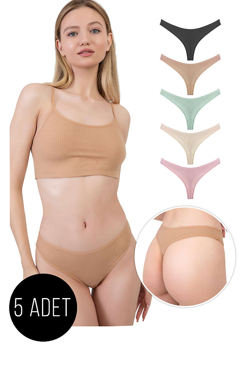 5-Pack Ribbed Bikini Briefs - Multicolour 1