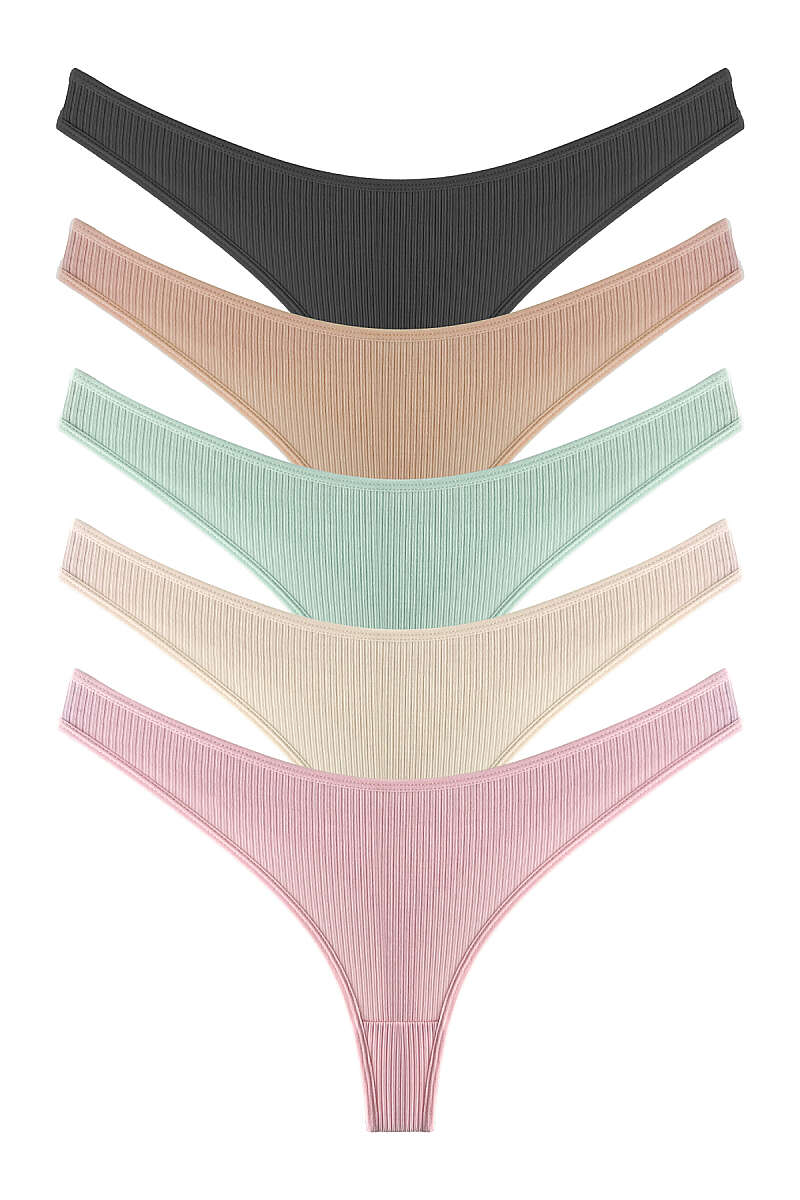 5-Pack Ribbed Bikini Briefs - Multicolour 1