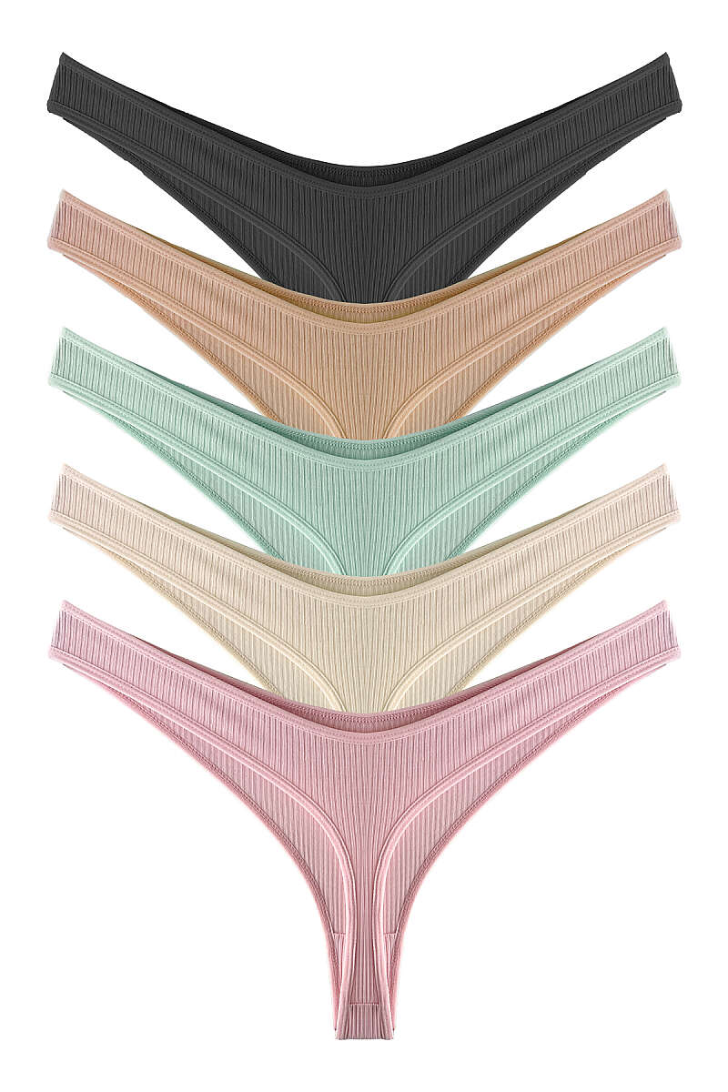 5-Pack Ribbed Bikini Briefs - Multicolour 1