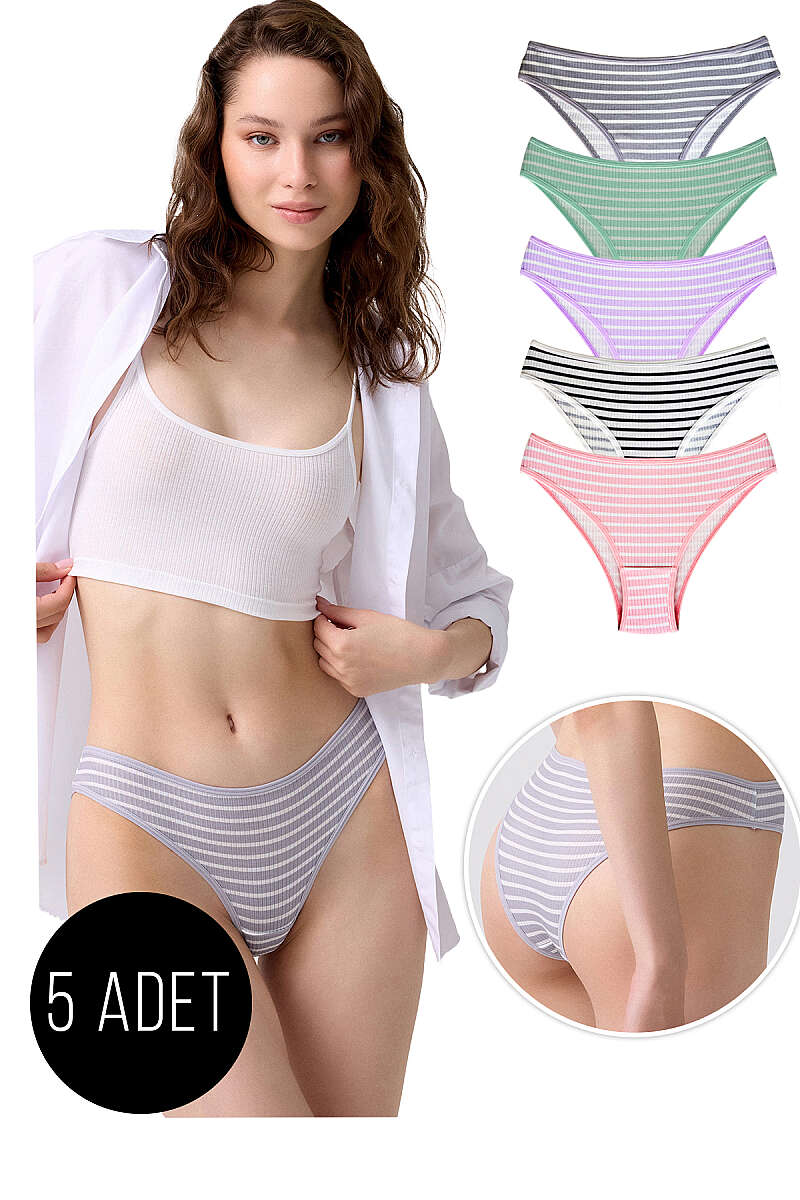 5-Pack Coloured Ribbed Bikini Briefs - Multicolour 1